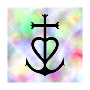 JVM - Autocollant sticker tuning pour voiture, boite à lettre, pc ordinateur portable laptop : (Lot de 1 - Croix de Camargue 12x12 cm, Noir sur fond pastel multicolore) (JoviMarket, neuf)
