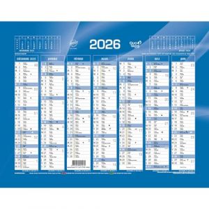 Calendrier de banque mural - Ann&eacute;e 2026-14 mois : D&eacute;cembre &agrave; Janvier - Format : 21x27cm - Bleu - Quo Vadis (&radic; Plannings, neuf)