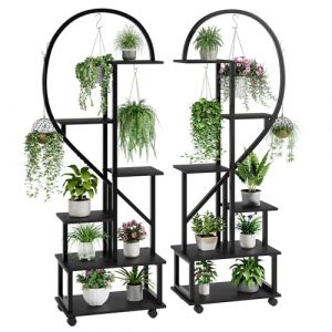 OPULENTHOME Lot de 2 Support pour Plantes d'int&eacute;rieur,Etagere Plante sur Roulettes et Crochet en Forme de S, 6 Niveaux 172 cm, Demi-C&oelig;ur &eacute;tag&egrave;re de Pr&eacute;sentation pour Plante, pour le Jardin, le Balcon (LiangLili, neuf)