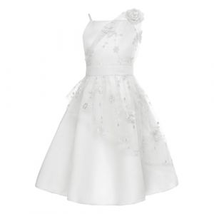ranrann Robe de Cérémonie Fille Enfant Mousseline Robe Mariage Demoiselle d'honneur Princesse Soirée Elégante Fête Anniversaire B Ivoire 8 Ans (ranraneu, neuf)