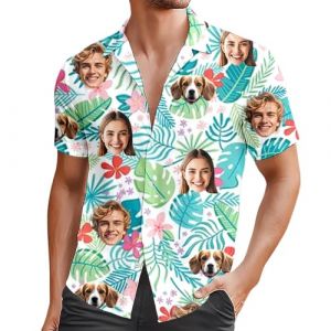 Générique Chemise Hawaienne Personnalisée Homme Personnalisés a Fleur Chemise avec Photo du Visage Ete Manches Courtes Bouton Plage Chemises Tropical Hippie Chemises pour Hommes Femmes (DSxnaPLQ, neuf)