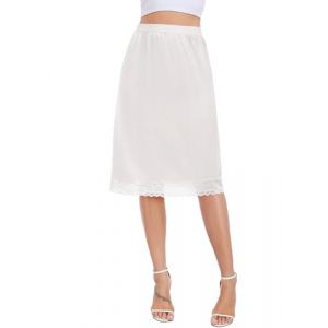 Lovasy Jupon Femme Longue Satin Jupon sous Robe en Dentelle Fond de Jupe sous-Vêtements Invisible et Antistatique Demi-Jupe Taille Élastique pour Robe Transparente,A-Blanc,M (Lovasy Direct, neuf)