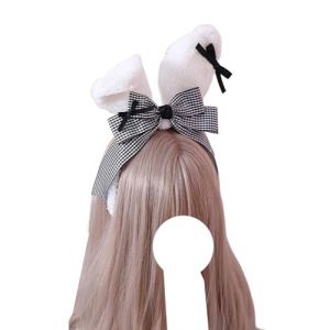 Serre-tête à nœud écossais noir et blanc, accessoires for cheveux Lolita, serre-tête de femme de chambre, épingle à cheveux tendance, coiffure for femmes et filles, robe Lolita(White) (FFNWFHZ, neuf)