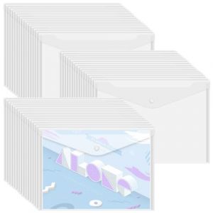 STARVAST 48 Pcs Pochette Porte Documents A4 Transparentes - Pochette Plastique A4 en Polypropylène avec Bouton Pression pour la Maison et le Bureau (StarVast, neuf)