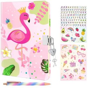 WERNNSAI Ensemble de journal intime pour filles Flamingo Journal Kit - Journal en feuille d'or pour enfants avec cadenas et cl&eacute;s, journal intime Flamingo pour filles avec stylo et autocollants (Nuoly, neuf)