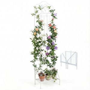 GOPLUS Treillis de Jardin en M&eacute;tal pour Plantes Grimpantes, Cl&ocirc;ture Decorative Ext&eacute;rieure avec &Eacute;tag&egrave;re Inf&eacute;rieure Pliable, pour L&eacute;gumes, Fleur&Fruits, Support de Vignes (Oiseau Blanc|50x190CM,1) (Augenstern24, neuf)