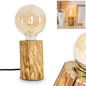 Lampe de bureau Canedo en bois, élégante lampe de table de style scandinave idéal sur une table de chevet vintage, avec interrupteur sur le câble, pour 1 ampoule E27, ampoule(s) non incluse(s) (hofstein, neuf)