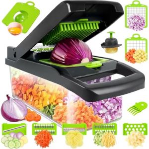 Coupe Legumes Multifonctions, 16 en 1 Mandoline Cuisine, Coupe Legumes Manuel, Mandoline Multifonctions, Decoupe Legumes avec 7 Lames Réglable, Coupe Oignon pour Oignons Tomates Carotte Concombre (MOMOCHICOA S.L., neuf)