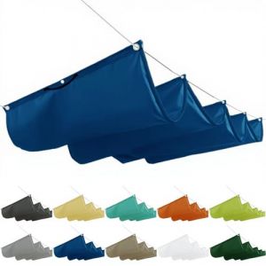 Protection solaire - Vague pergola - 0,8 x 4 m - Toit de terrasse - Protection solaire - En toile rétractable - Avec cordes de montage - Pour jardin, terrasse - Gris clair, bleu foncé (LIFENGQIHANG, neuf)