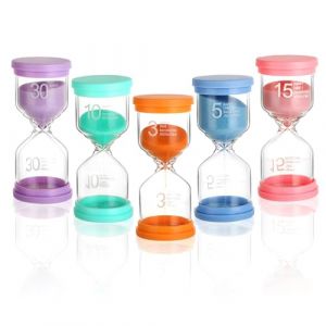 Ensemble 5 sabliers Enfants Couleurs Macaron – 5, 10, 30 Min, idéal sablier brossage Dents Enfant, sablier 3 Minutes, minuteur Douche, Timer Enfant, sablier Decorative. (Moxcity Store, neuf)
