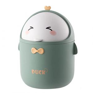 Greyoe Mini Poubelle, Petite Poubelle, Poubelle de Table avec Couvercle, Petite Poubelle de Salle de Bain, pour Salle Bain, Bureau Poubelle de Style Dessin Animé Mignon Portable ((Vert)) (JIASHENGMEI, neuf)