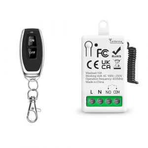 Tedeligo 433Mhz Commutateur De T&eacute;l&eacute;commande Sans Fil AC 220V 230V 1 Canal Module R&eacute;cepteur De Relais Avec 1 &Eacute;metteur, Contr&ocirc;leur De Contact Sec Passif,Pour syst&egrave;me de porte de garage &Eacute;clairage (zonxindianzi, neuf)
