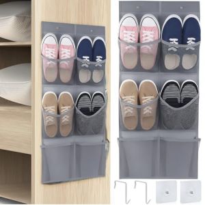 PANYI Rangement Chaussures Suspendu Avec 6 Poches et Deux Crochets Sans Traces Rangement de Porte Porte Chaussures Suspendu Sacs en Filet Muraux Gain de Place pour Camping-cars Armoires Salons (Gris) (seven-7, neuf)