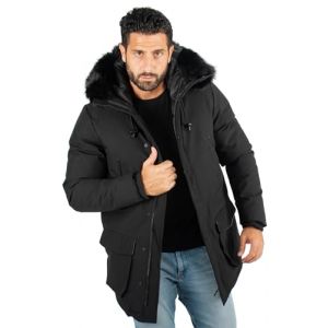 Parka noir Homme &agrave; Capuche avec Fourrure Synth&eacute;tique noire &ndash; &Eacute;l&eacute;gance et Confort pour l'Hiver (HOLLYTEX, neuf)
