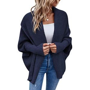 ORANDESIGNE Gilet Long Femme Hiver Chaud Cardigan Grande Taille Manches Longues Chic Tricot Veste Longue Grosse Maille &Eacute;l&eacute;gant Sweater Manteau Outwear E Bleu Marine XL (ORANNER EU, neuf)