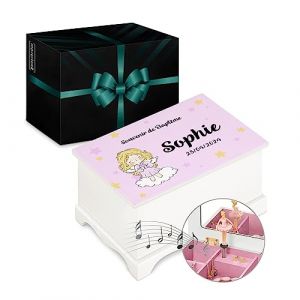 Maverton Boite a Bijoux Musicale personnalis&eacute;e avec ballerine - 17x11x9 Coffret &agrave; tr&eacute;sors avec impression - Cadeau fille - Boite Rangement Bijoux - Cadeau Bapteme Fille - Cadeau Noel - Bapteme (MAVERTON, neuf)