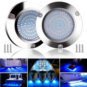 Greluma 2 pcs 90 leds bateau lumières LED sous marines,12v/24v pontons marins rond lumière de tableau arrière de bateau,IP68 Imperméable acier inoxydable lumières de pont de bateau -lumière bleue (Lumatech-EU, neuf)