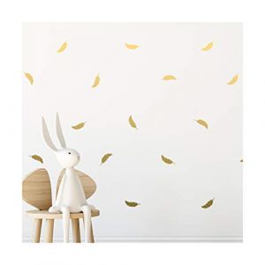 StickerDeen Lot de 64 autocollants muraux amovibles en vinyle pour fenêtre, meubles, chambre d'enfant - Motif plumes et oiseaux - Doré (TYGA Store, neuf)