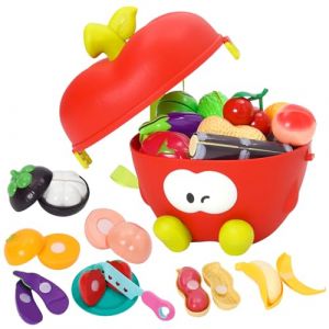 Ensemble de Jouets de Cuisine avec Sac &agrave; Dos en Forme de Pomme,Cuisine Enfant Ensemble Comprend des Fruits et l&eacute;gumes en Plastique et d'autres Accessoires,Cadeaux pour gar&ccedil;ons et Filles (Gongchen-eu, neuf)