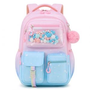 Amythe Sac &agrave; Dos pour Fille CP CE1 CE2 CM1 CM2 | Cartable Fille Primaire Ergonomique avec Bandes R&eacute;fl&eacute;chissantes, Sac &agrave; Dos Enfant de Loisir 20L, D&eacute;corations Mignones, Rose-Bleu (Amythe, neuf)