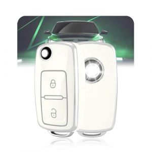 LELNOOS Coque Cl&eacute; Voiture, Silicone &Eacute;tui Cle Etui Clef Protecteur Cache Cles pour VW Volkswagen Golf 4 5 6 Polo Up Caddy T5 T6 Tiguan Beetle Passat Scirocco Seat Ibiza Leon Skoda Fabia, 2 Boutons (LELNOOS, neuf)