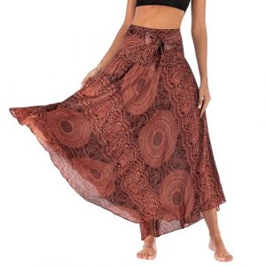 Adigaber 2 en 1 Jupon Femme Long Taille Haute Longue Maxi Jupe Bohême Tour de Taille Elastique Jupe Maxi Décontractée Vacances L'été Plage (ADIGABER, neuf)
