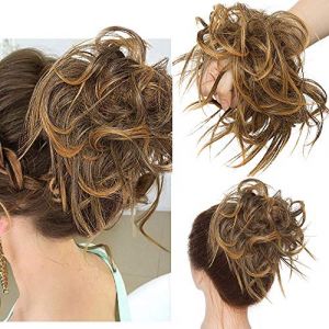 SEGO Postiche Chignon Postiche Queue de Cheval Ondul&eacute; Extension Chouchou Chignon Cheveux Synth&eacute;tique Faux Chignon Chouchou 40G, Brun Fonc&eacute; & Brun Cendr&eacute; (Shiny Collection-88, neuf)