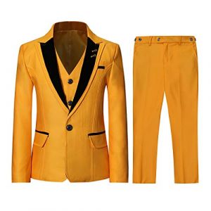 Garçon Costume 3 Pièces Classique Slim Fit Mariage Bal Tuxedo Veste Pantalon Et Gilet,Jaune,8 Ans (Sliktaa, neuf)
