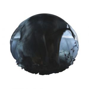 Bonnet de douche imperm&eacute;able &agrave; bande &eacute;lastique, bonnet de douche r&eacute;utilisable &agrave; double couche pour femmes,Loup et lune imprim&eacute;s (aysr.store, neuf)