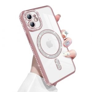 Newseego Coque pour iPhone 12, Paillettes Bling Luxe Diamant Housse 6,1 Pouces Compatible avec MagSafe TPU Flexible Transparente Dos Mignonne Antichoc Protection pour iPhone 12 Rose (NewseegoUK, neuf)