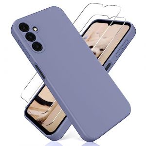 YiKaDa - Coque pour Samsung Galaxy A15, Coque pour Samsung A15 5G, avec [2 Pièces] Protection d'écran en Verre Trempé, Housse Silicone TPU Souple Liquide - Gris Lavande (Yikada, neuf)