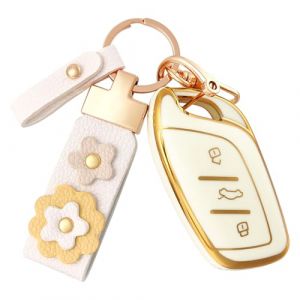 OFF WE GO Coque Cl&eacute; Etui Cles pour MG MG4 MG5 MG6 MG ZS EV HS EHS ZX GT Roewe RX3 RX8 ERX5 RX5 I6 I5 &Eacute;tui Cl&eacute;s avec Porte-cl&eacute;s Voiture Cl&eacute; &agrave; T&eacute;l&eacute;commande Couvre Clef, Blanc Or (OFF WE GO, neuf)