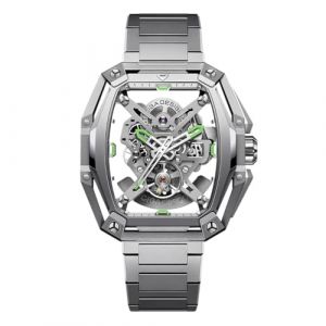 CIGA Design Hunter Montre Automatique Squelette Intégral Boîtier Tonneau Structurel Argent Bracelet Acier Maillon H Effilé Index et Aiguilles Lumineux Verre Saphir Étanche 3 ATM (CIGA Design EU, neuf)