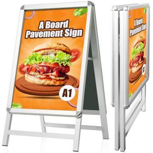 WIIGO Panneau de Trottoir A1 - Stop Trottoir Extérieur, A-Board Double Face Porte-Affiche, Signe pour la Publicité, Restaurants & Parkings (Argenté, A1) (WIIGO, neuf)