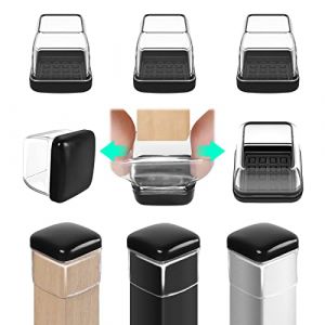 RCHYFEED 24 pcs Embouts pour Pieds de Chaise 19-25 mm avec Fond en T&eacute;flon, Protection Pied de Chaise Carr&eacute; Silicone Couvre-Jambes de Meuble, Patins en T&eacute;flon 1" pour R&eacute;sistants Rayures et &Eacute;lastique (RCHYFEED-FR, neuf)