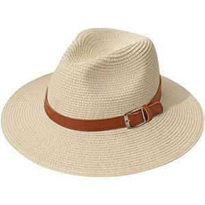 DRESHOW Femme Homme Chapeau de Paille Panama Chapeau &Eacute;t&eacute; Large Bord Chapeau de Soleil Anti-UV pour Plage Voyage Chapeau de Soleil (Dreshow, neuf)