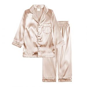 Verve Jelly Enfant Fille Garçon Pyjama Ensemble Pyjama À Manches Longues 2 Pièces Vêtements De Nuit Chemise Boutonnée Pantalon Doux Vêtements De Nuit Nuisette D'été Or Rose 140 8-9 Ans (kuersi eu, neuf)