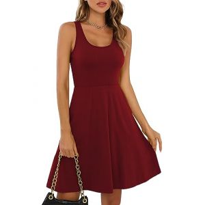Missufe Mini Robe d'été Rockabilly - Robe débardeur pour Femme - Robe Courte Patineuse - Robe décontractée (Bordeaux, Taille XX-Large) (Missufe EU, neuf)