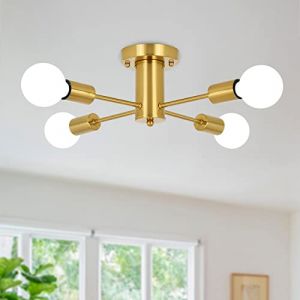 MRHYSWD Luminaire Plafonnier Dor&eacute; Lustre Vintage Moderne Industriel, 4 Lumi&egrave;res Luminaire Plafonniers E27 Chambre Salon Cuisine Couloir Salle &agrave; Manger Paille Entree, Sans Ampoules (MRHYSWD（FR）, neuf)