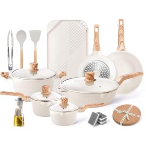 RIOVARM Induction Set de casseroles et po&ecirc;les avec couvercles Antiadh&eacute;sif Batterie de cuisine avec po&ecirc;le &agrave; griller Set d'essentiels de cuisine Granit Po&ecirc;le &agrave; frire Sauteuse Po&ecirc;le &agrave; sauce Spatules (TAIMEI20, neuf)