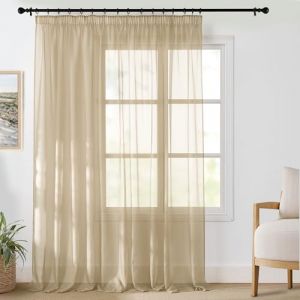 PONY DANCE Rideau Grande Largeur 300x245cm (LxH), Voilage Galon Fronceur et Passe Tringle, Voile Tulle Kaki Transparent Decoration pour Salon Fenetre Chambre Maison, 1 Piece (RYB HOME EU, neuf)