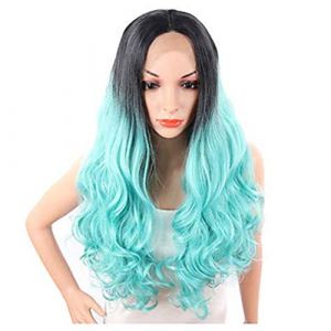XAoSCd Perruques Avant Perruques Synth&eacute;tiques Ondul&eacute;es/Vague De Corps Cheveux Synth&eacute;tiques Moyens Perruque Synth&eacute;tique Noire/Verte Perruque Longue pour Femme, 22 Pouces (26 Pouces) (ydxdsp, neuf)