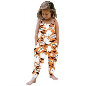 Combinaison imprimée d'halloween pour bébé fille, sans manches, barboteuse, tenues, pantalons, vêtements Combinaison Pyjama Cheval (Yellow, 5-6Years) (Mosusjoes, neuf)