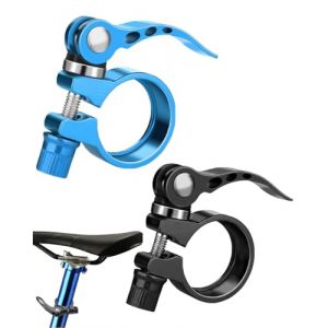 TPZORJX 2PCS Antivol Selle Velo, Antivol de Selle en Aluminium, Fixation Sûre et Installation Facile Colliers de Selle pour Vélo 31.8, Collier de Selle Idéal pour VTT et Vélo de Route (Noir + Bleu) (Sunlaxy OU, neuf)