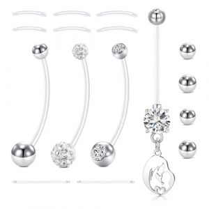 LAURITAMI 14G Piercing Nombril Grossesse 32 mm Acrylique Souple Bioflex Piercing Grossesse Nombril avec tige de Remplacement 12/14/16/25 mm Boule de Remplacement 5/8 mm, 16 Pi&egrave;ces Kit (FaLan Jewelry, neuf)