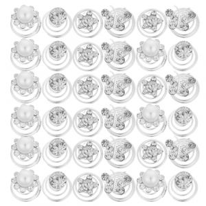 FRCOLOR 60pi&egrave;ces &Eacute;pingles &agrave; Cheveux Argent&eacute;es Spirale avec Fleurs Strass et Perles Accessoires pour Cheveux &agrave; Ressort pour Femmes et Filles Mini Barrettes de Mari&eacute;e pour Mariage et Bal (White Beach, neuf)