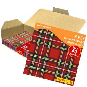 Royal Stewart Lot de 40 grandes serviettes en papier de soie 3 plis Motif tartan écossais 33 x 33 cm (Glasgow Kilt Company, neuf)