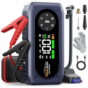 9-in-1 Booster Batterie Voiture avec 150PSI Gonfleur Pneus, 12V D&eacute;marreur Voiture Puissant, Booster Batterie Moto avec 500 Lumi&egrave;re LED 4 Modes, Grand &Eacute;cran, Gants(Jusqu'&agrave; 9L Gaz ou 8L Diesel) (karentop, neuf)