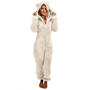 Combinaison Pyjama Femme Grenouillere Femme Combi Pyjama Tout En Un Chaud En Polaire,Combinaison Pyjama Barboteuse Polaire Capuche V&ecirc;Tement En Peluche Nuit Adulte Costume Loungewear Grenouill&egrave;Re, (JIEXIUBAIHUO, neuf)