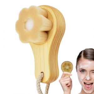 Brosse de nettoyage pour le visage en bois - Brosse exfoliante pour le visage - Brosse de nettoyage des pores du visage en forme de fleur de prunier - Brosse de nettoyage des pores avec poils doux (peiz, neuf)